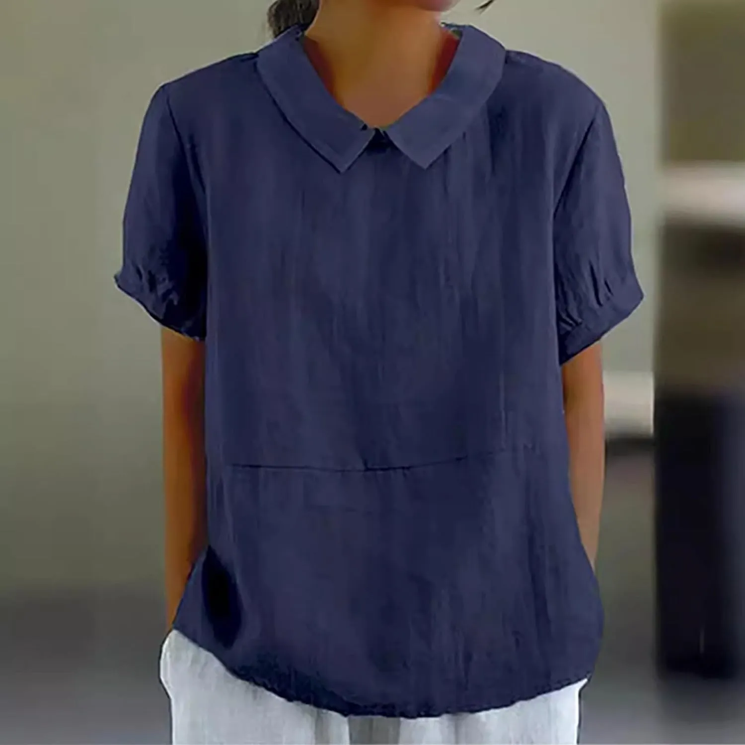 Cotton Linen Shirts for Women Summer Casual Oversized Lapel Neck Floral Graphic Tops Button Down Trendy Workout Blouses