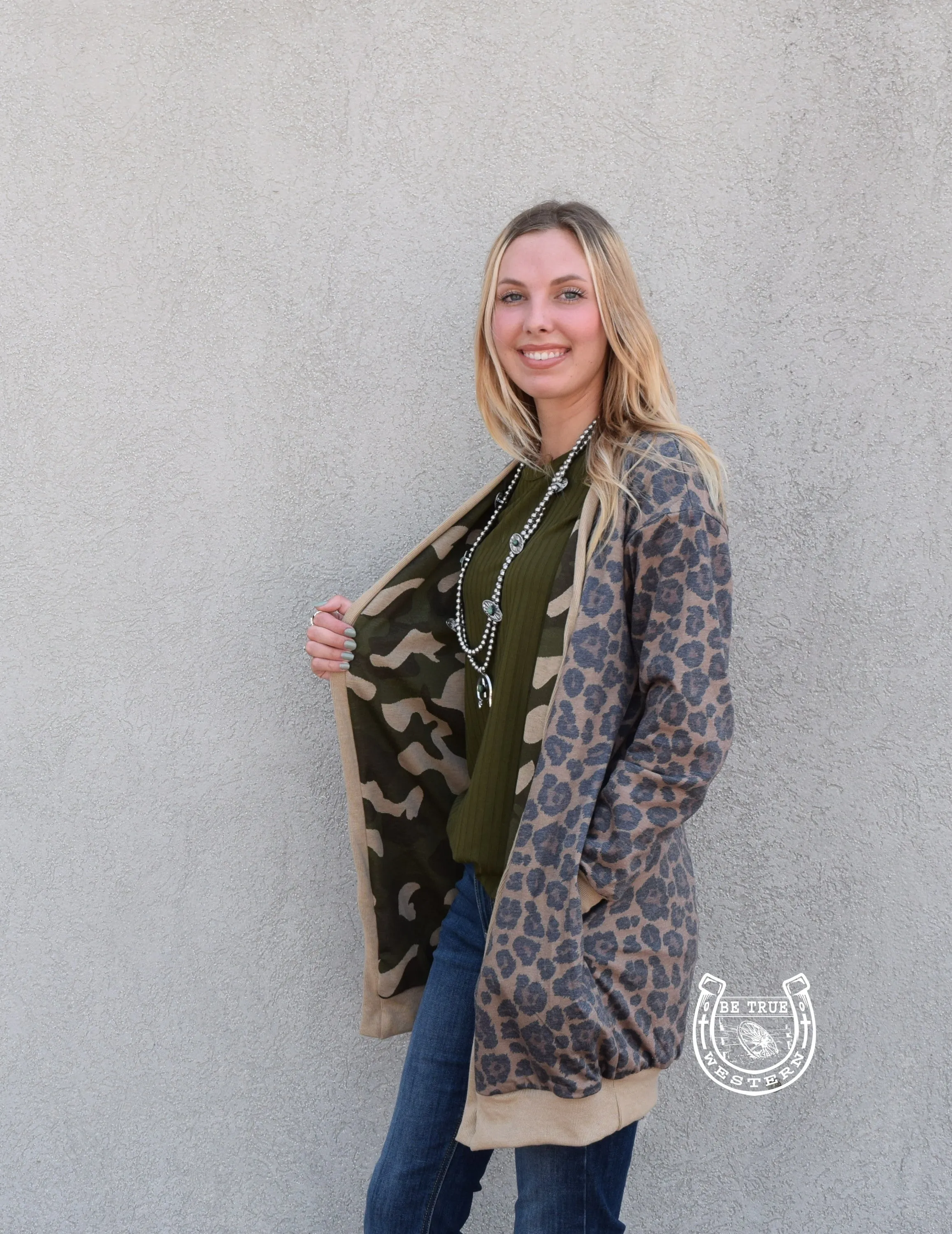 Crazy Train HIDE N SEEK Reversible Camo/ Leopard Cardigan