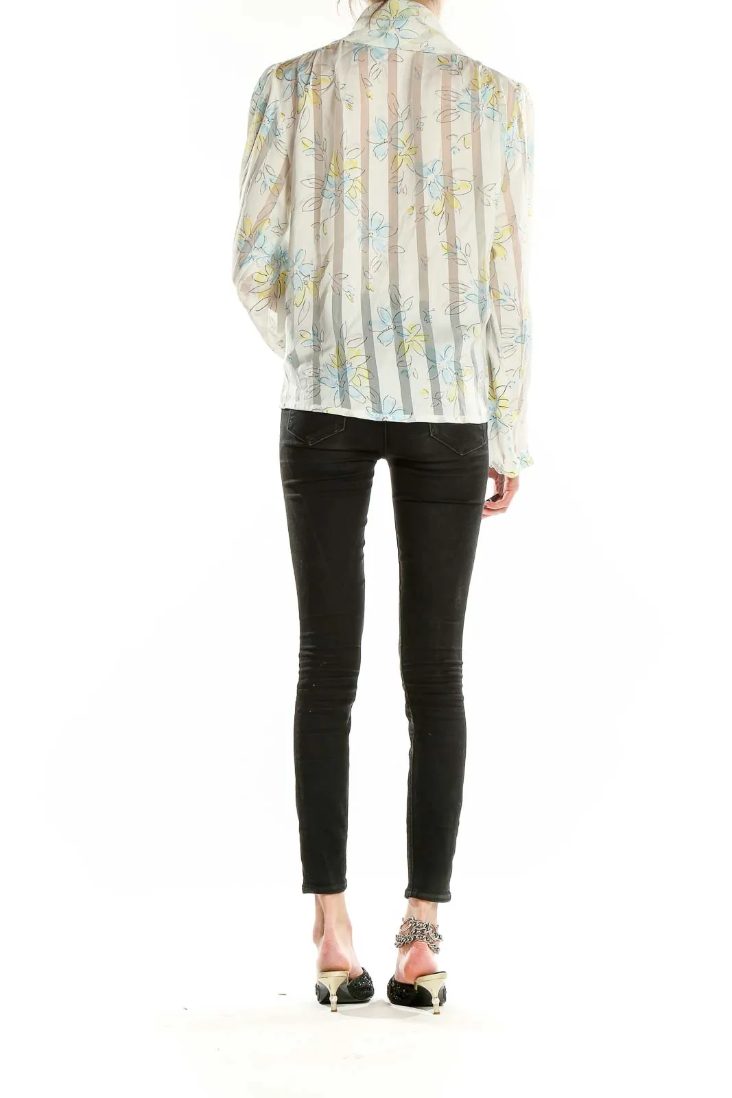 Cream Floral Sheer Wrap Blouse