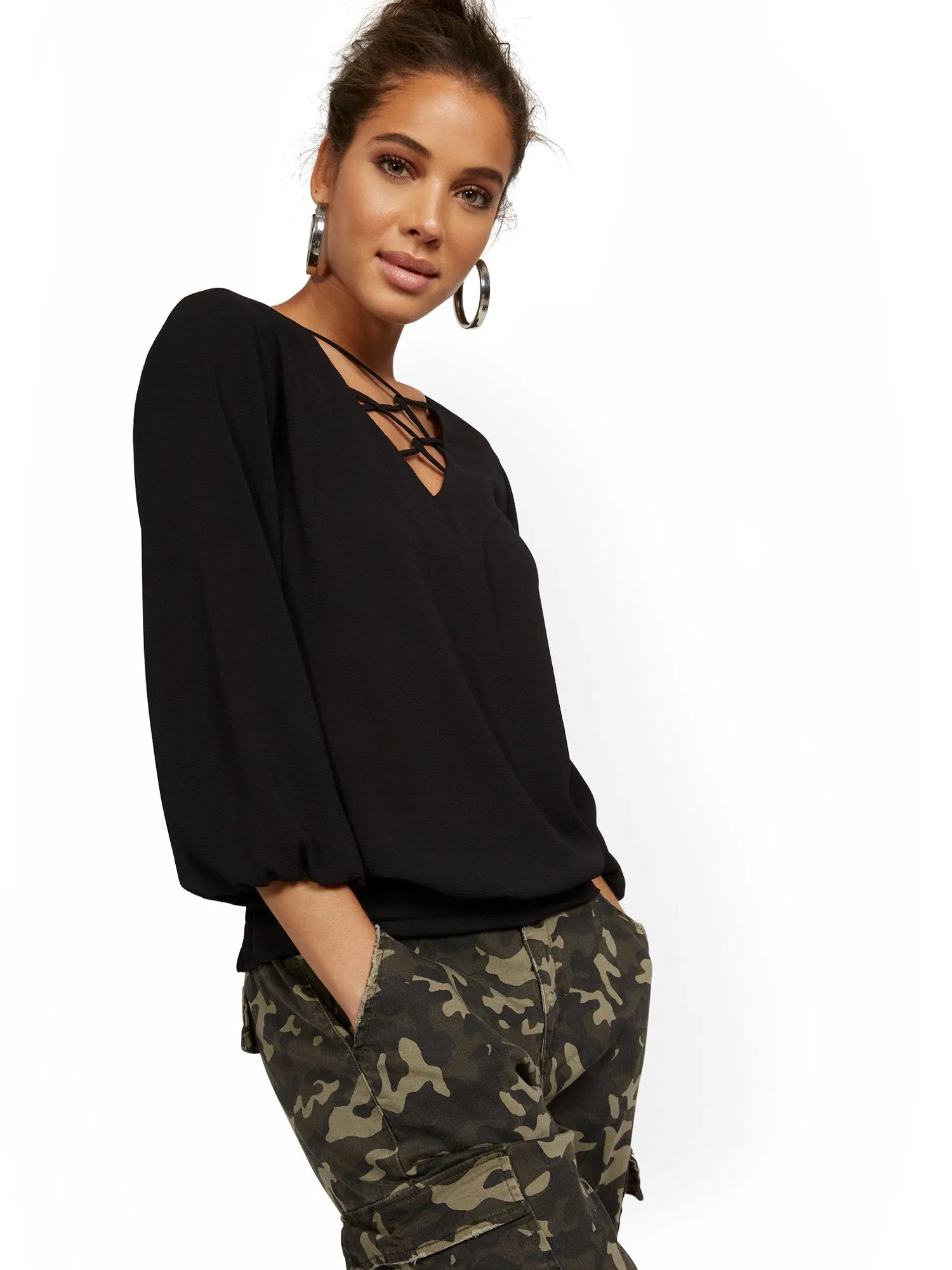 Crisscross V-Neck Blouse