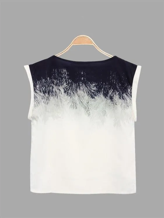 Custom Round Neck Leave Pattern Casual T-shirt