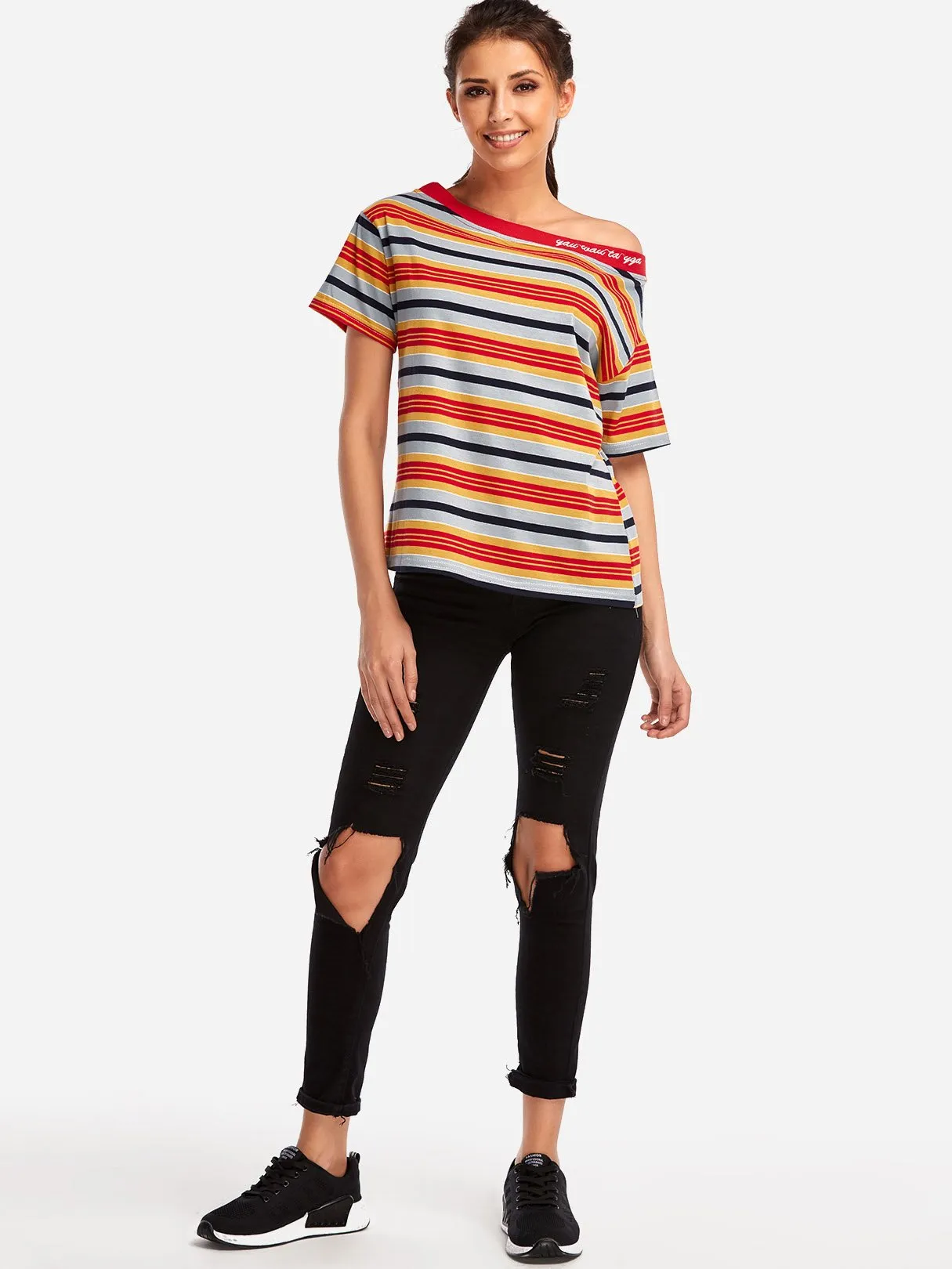 Custom Round Neck Stripe Short Sleeve Red T-Shirts
