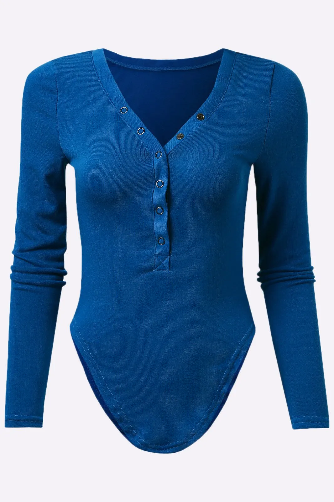 Custom Sexy V-Neck Button Details Curved Hem Top