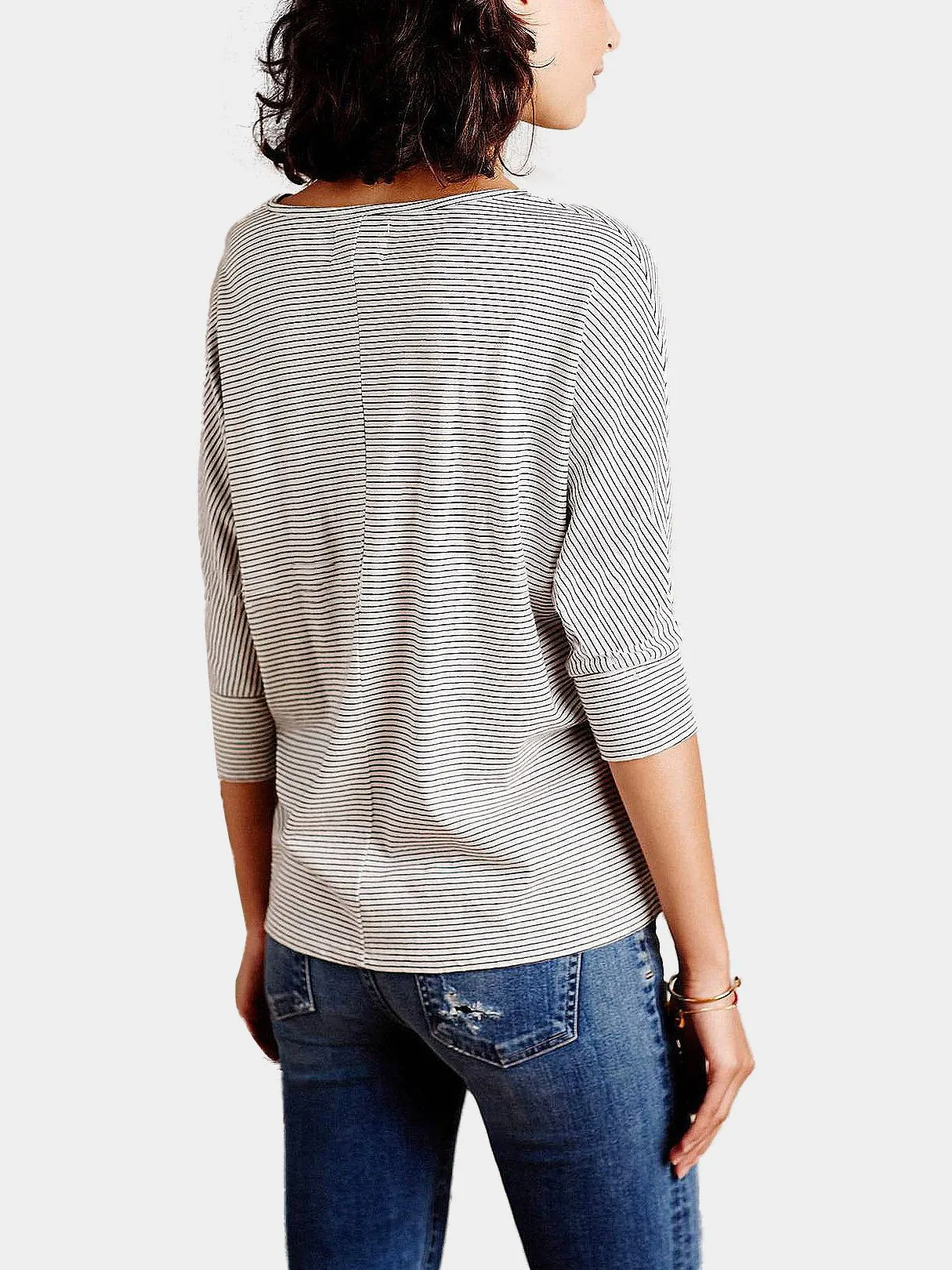 Custom V-Neck Stripe Long Sleeve Top With Latter Print
