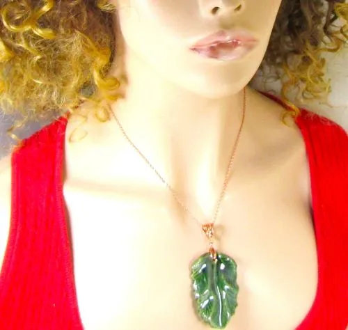 Fair Trade Bold Green Leaf Pendant Necklace