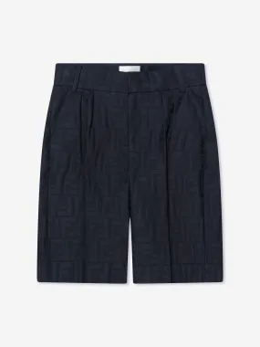 Fendi Boys FF Logo Bermuda Shorts in Navy