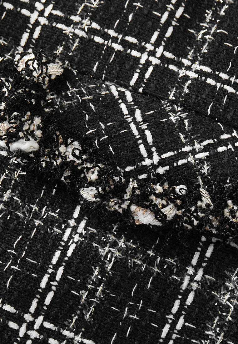 Frayed-trim Embellished-button Checked Top
