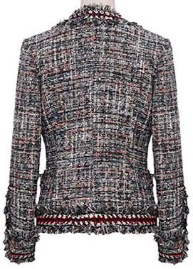 Fringed Tweed Knit Jacket in Red or Grey