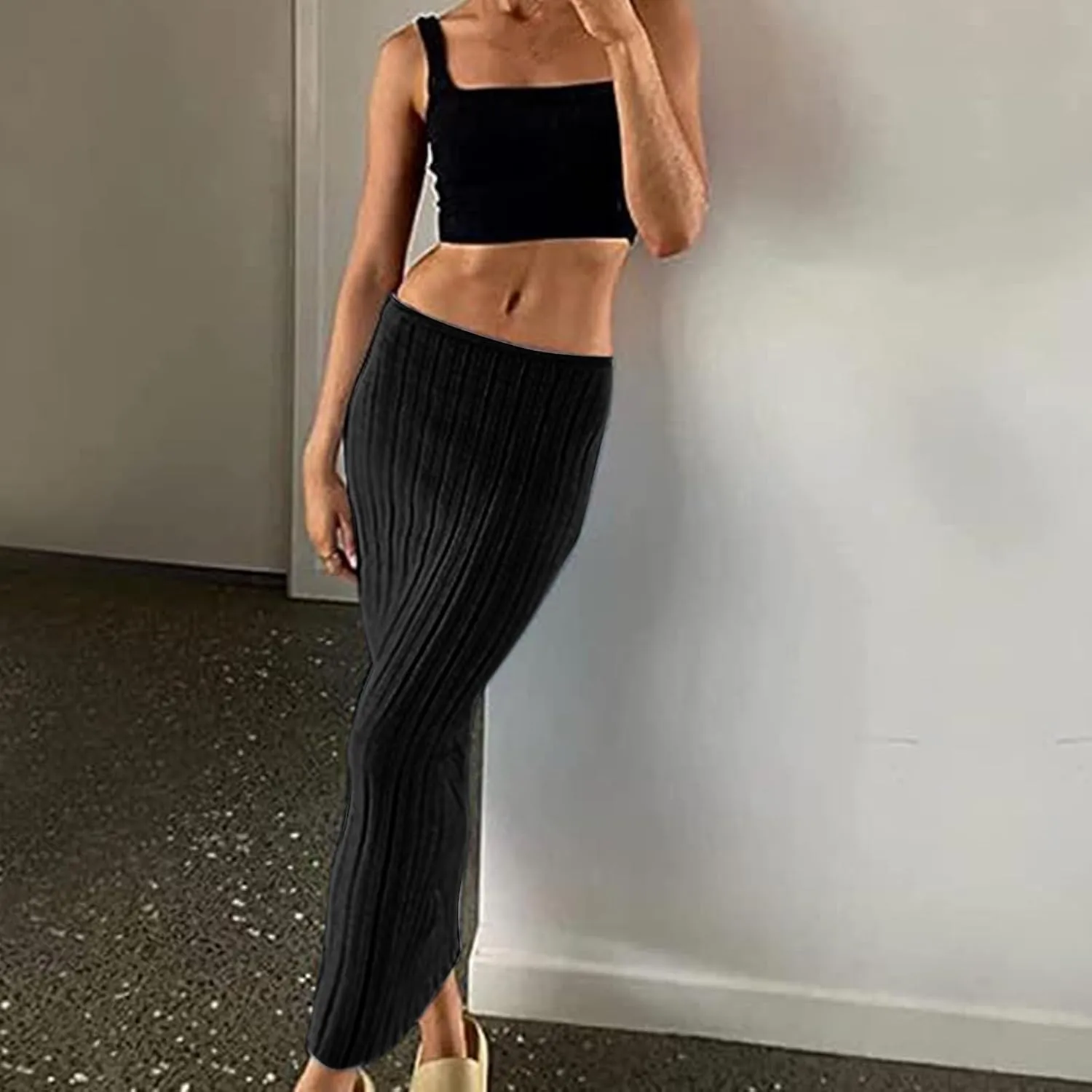 FZYLQY Women Solid Knitted Long Maxi Skirt Slim Stretch Midi Skirt Strapless Bodycon Beach Cover Up Sundress Party Dress