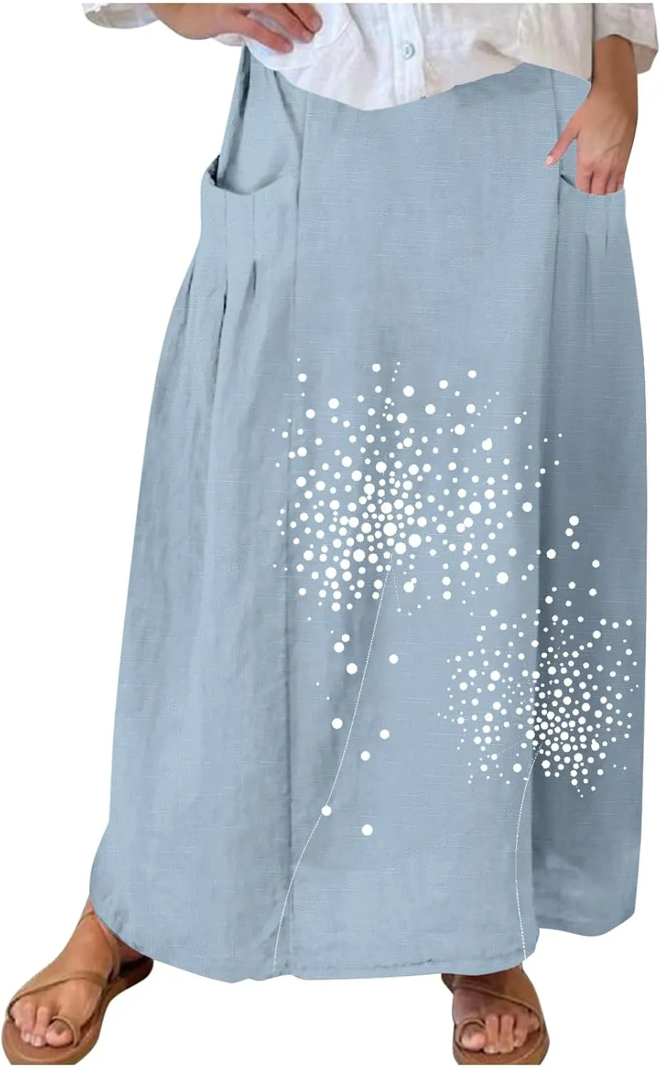 FZYLQY Women's Elastic High Waist Long Skirts Plus Size Casual Loose Skirts with Pockets Pleated A-Line Swing Skirt Dress