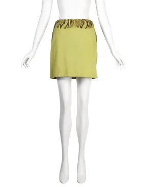 Gianni Versace Vintage 1990s Green Suede and Snakeskin Mini Skirt