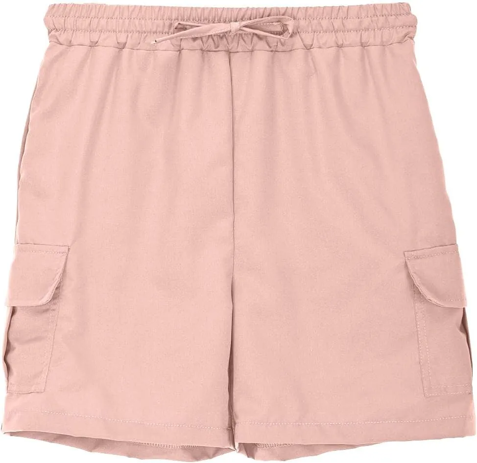 Girls Cargo Shorts Loose Casual Solid Drawstring Long Bermuda Shorts Knee Length Wide Leg Short Pants with Pockets