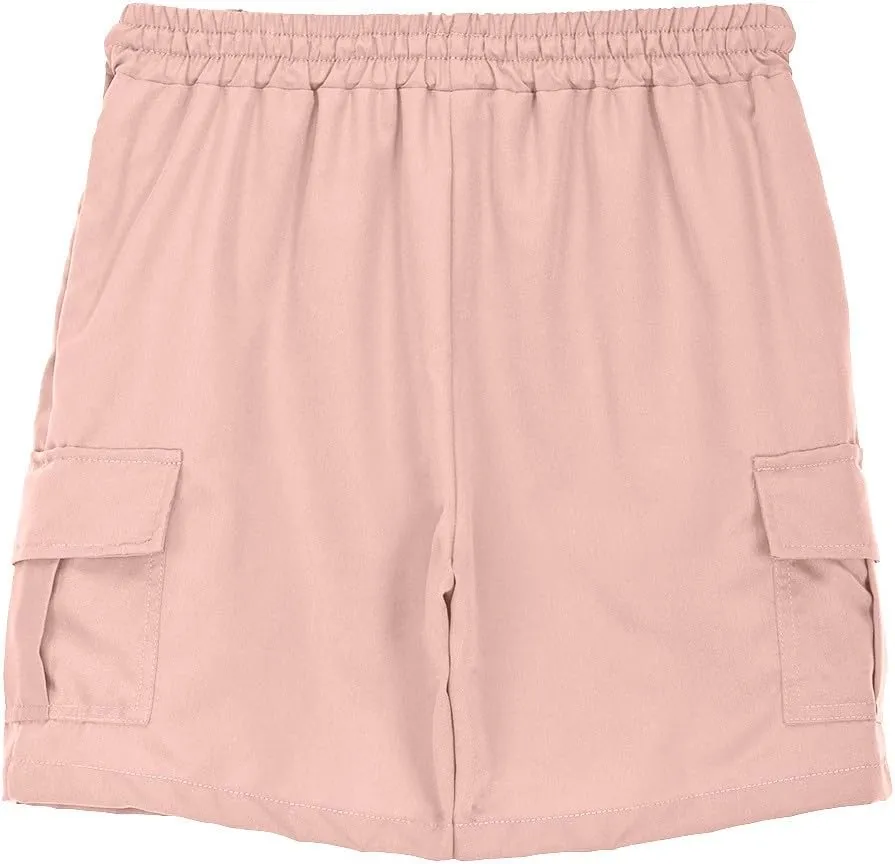 Girls Cargo Shorts Loose Casual Solid Drawstring Long Bermuda Shorts Knee Length Wide Leg Short Pants with Pockets