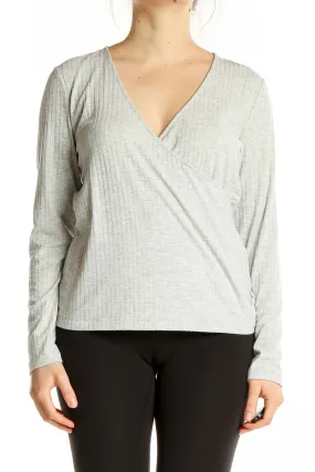 Gray Ribbed Wrap Top