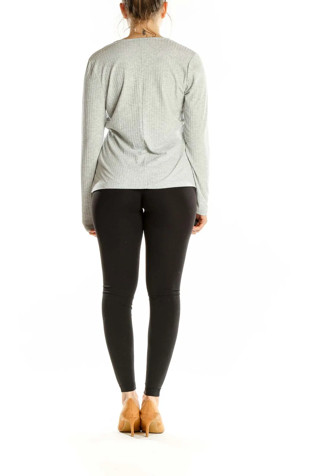 Gray Ribbed Wrap Top