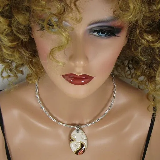 Handmade Artisan Bead Cream Pendant Choker Necklace