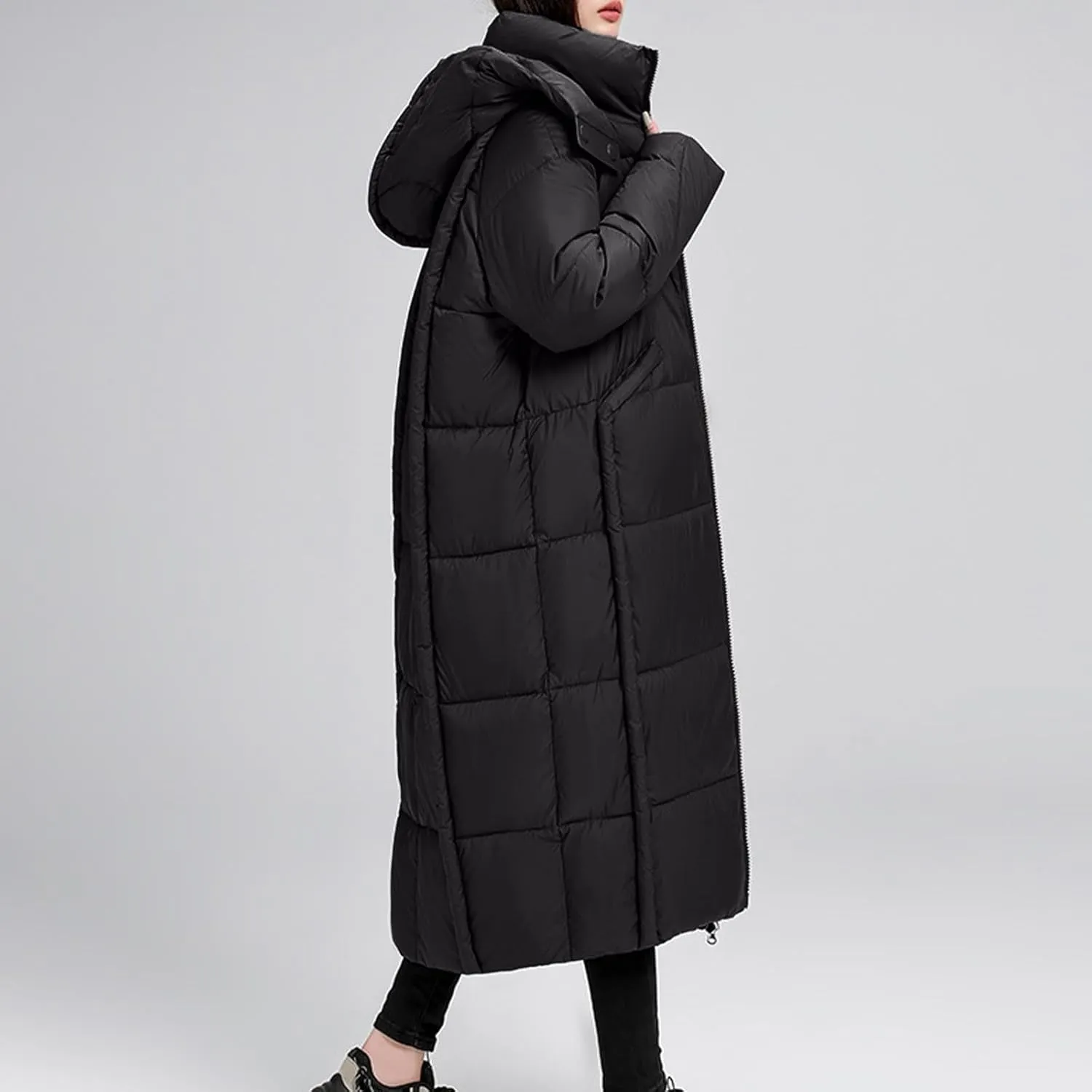 HGps8w Women's Long Hooded Puffer Jacket, Winter Casual Warm Padded Down Coats Thickened Insulated Outerwear with Pockets