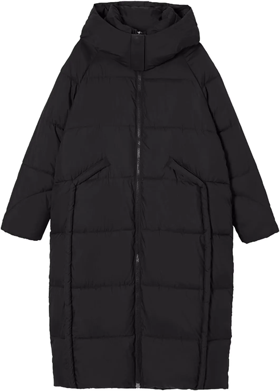 HGps8w Women's Long Hooded Puffer Jacket, Winter Casual Warm Padded Down Coats Thickened Insulated Outerwear with Pockets