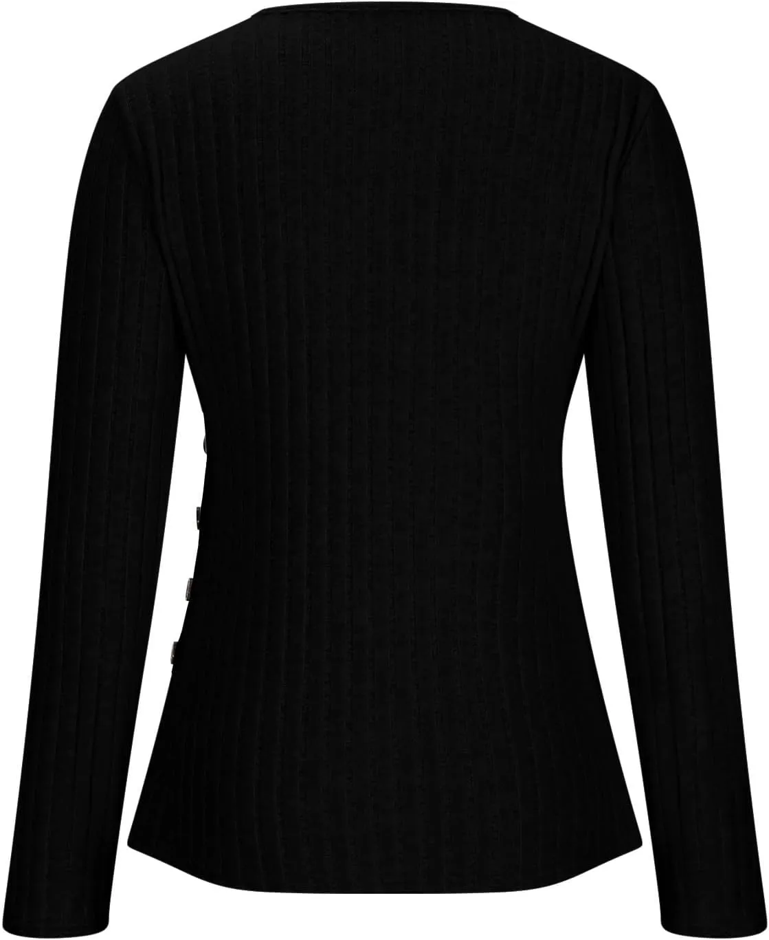 HGps8w Women's Long Sleeve Ribbed T-Shirt, Sexy Slim Fitted V Neck Wrap Ruched Blouses Pullover Business Casual Tunic Tops