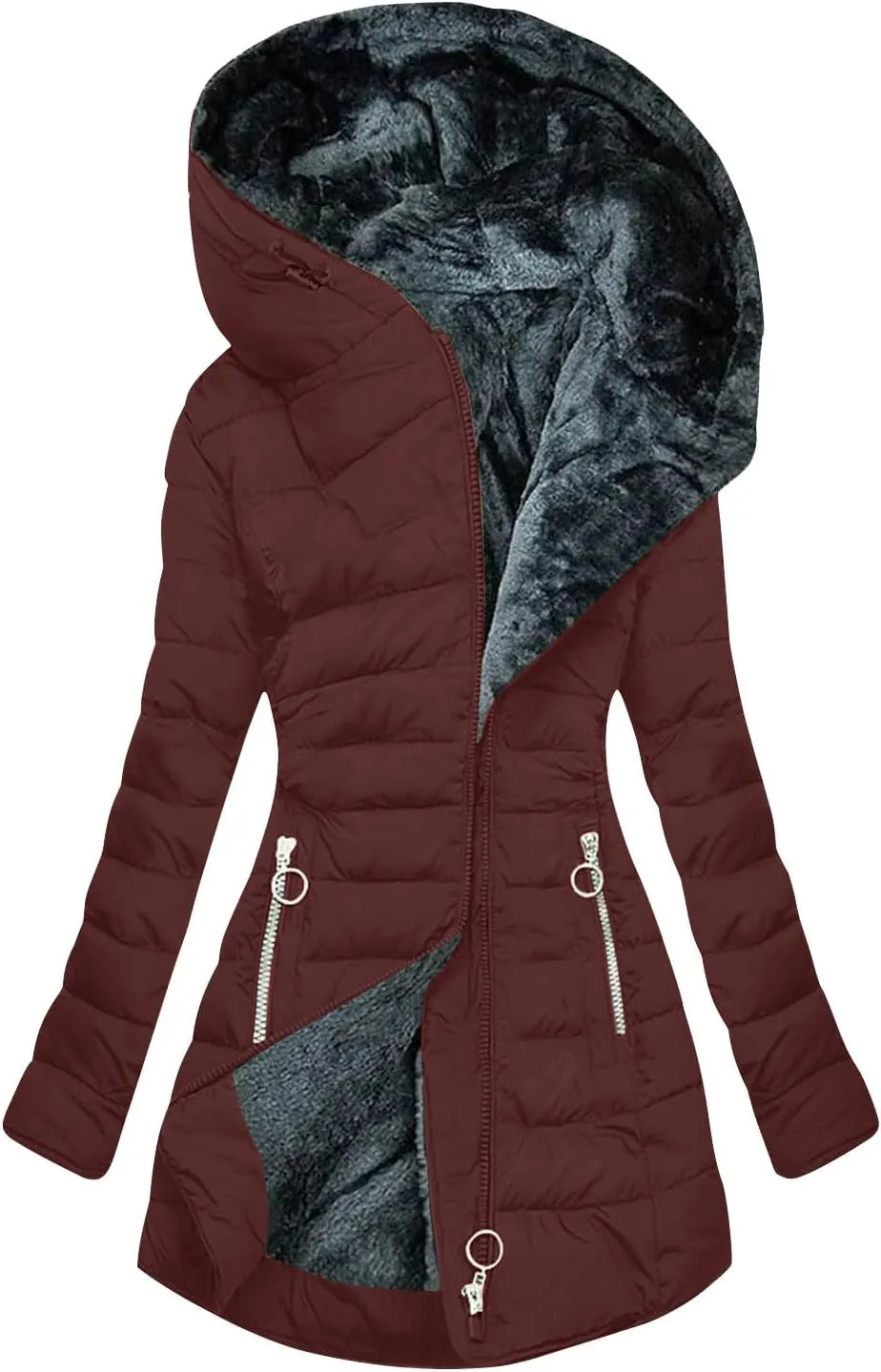 HGps8w Women's Sherpa Lined Hooded Puffer Jacket Casual Quilted Warm Winter Padded Down Coat Insulated Outerwear with Pockets