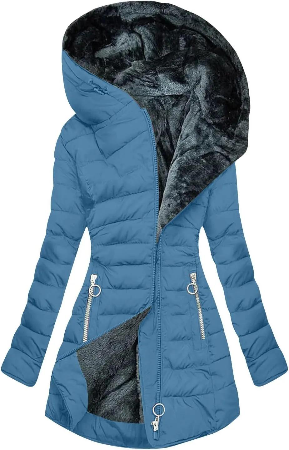 HGps8w Women's Sherpa Lined Hooded Puffer Jacket Casual Quilted Warm Winter Padded Down Coat Insulated Outerwear with Pockets