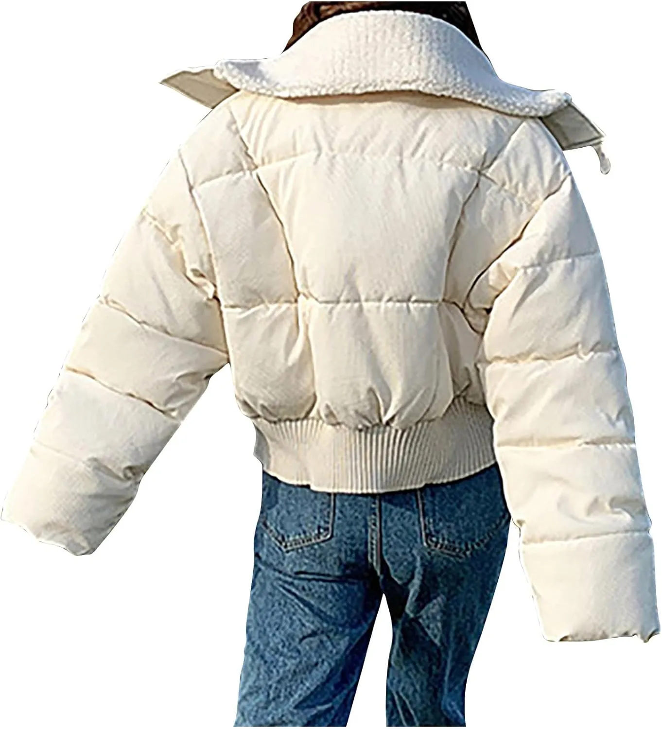 HGps8w Women's Stand Collar Quilted Puffer Jacket - Oversized Casual Puffy Padded Down Coat Insulated Outerwear with Pockets