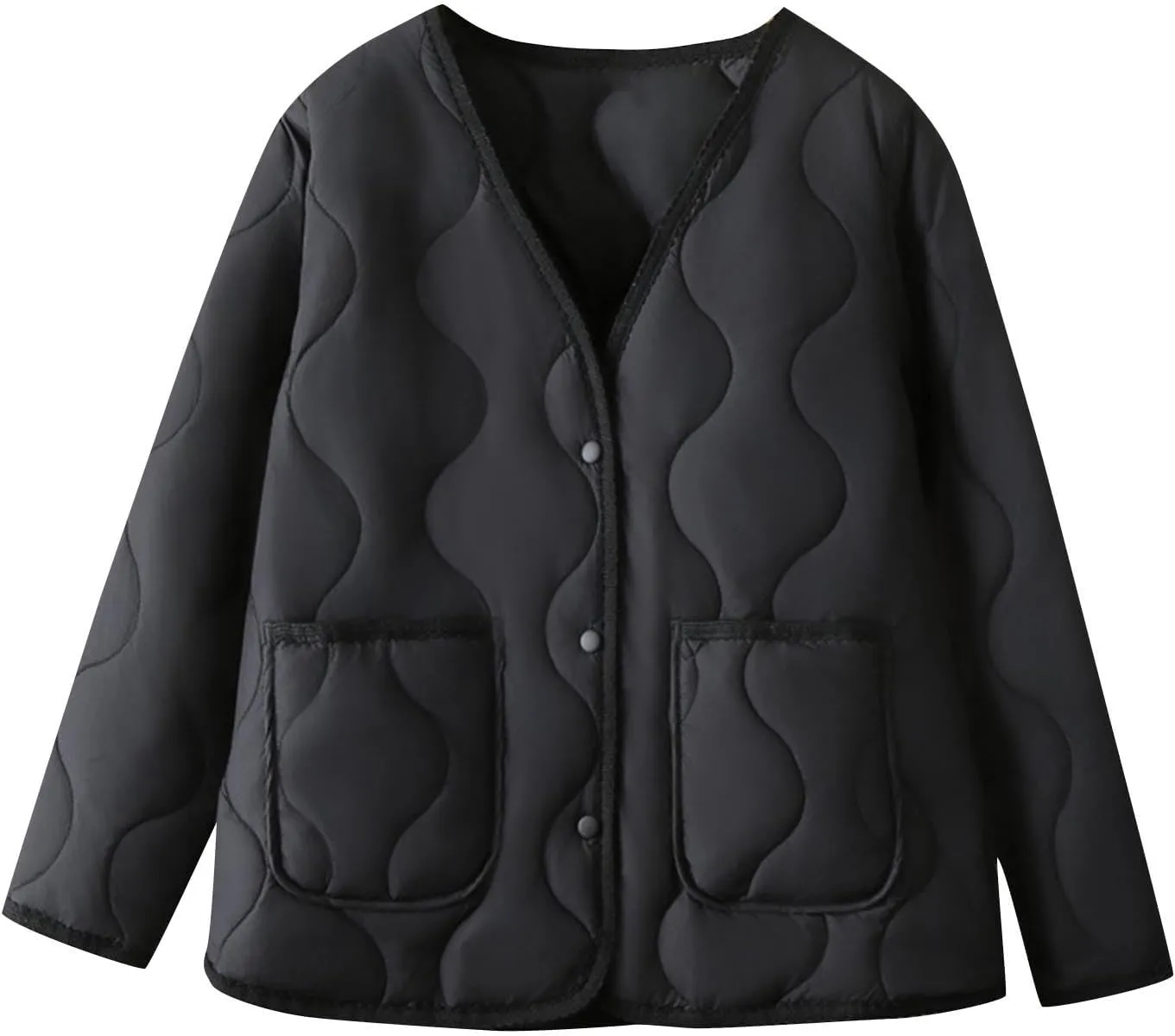 HGps8w Women's V Neck Quilted Down Coat Casual Button Down Puffer Jacket Winter Insulated Outerwear with Pockets
