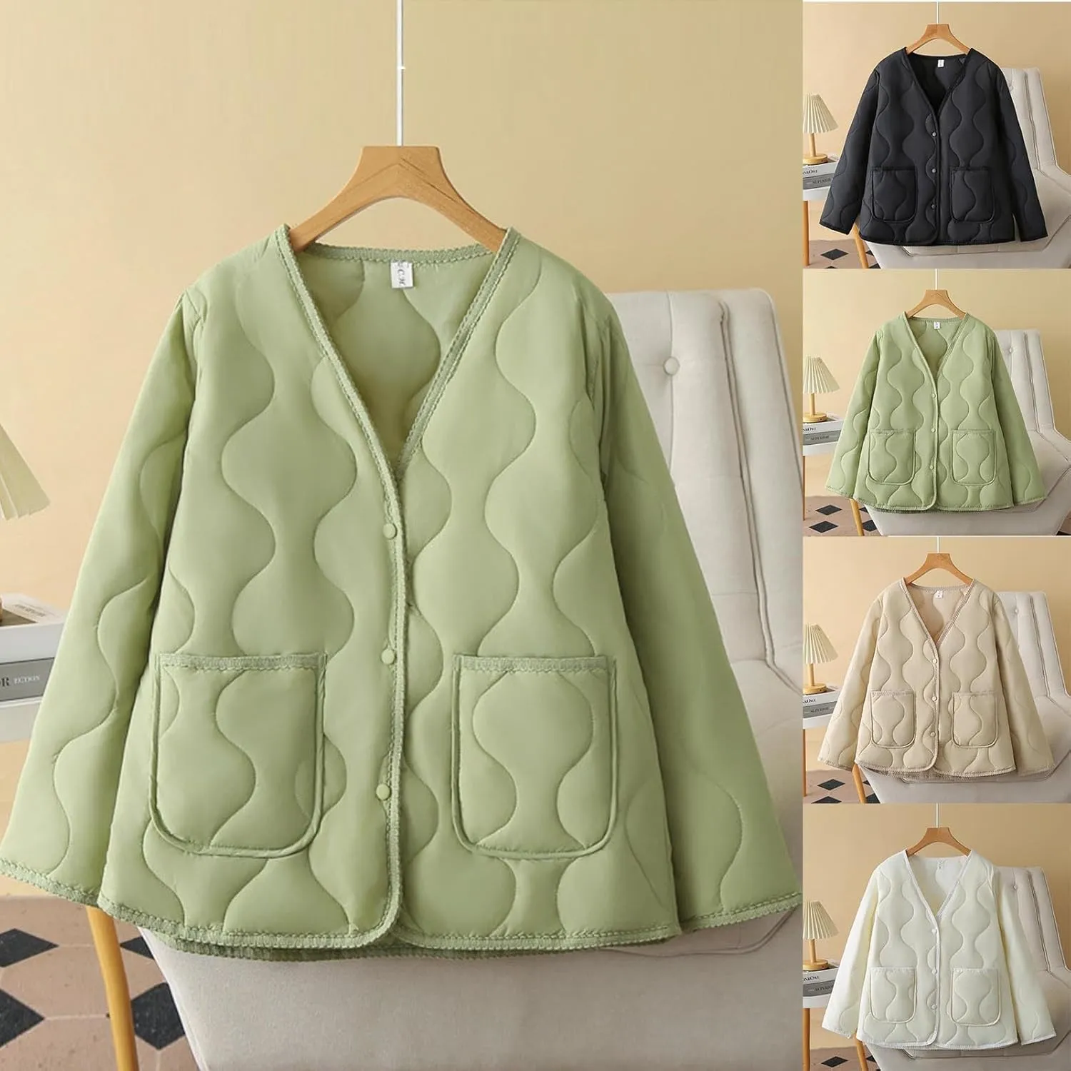 HGps8w Women's V Neck Quilted Down Coat Casual Button Down Puffer Jacket Winter Insulated Outerwear with Pockets