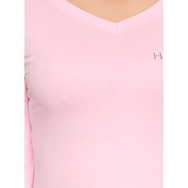 HiFlyers Women Full Sleevs T-Shirts V Neck Pink