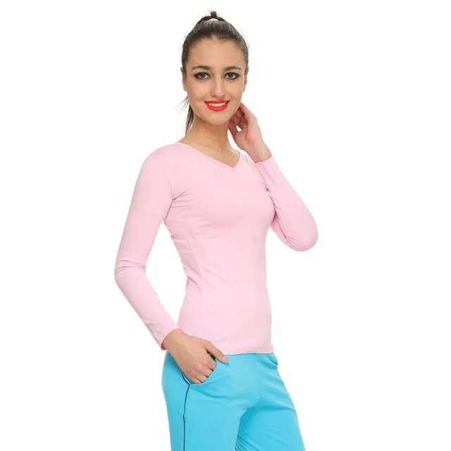 HiFlyers Women Full Sleevs T-Shirts V Neck Pink