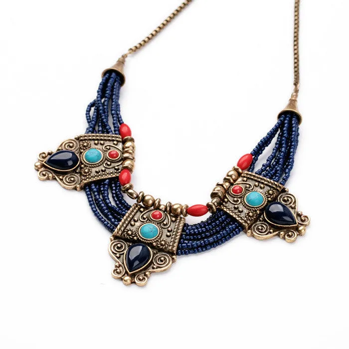 Hot Sale New Arrival Acrylic Zinc Alloy Christmas Gift Small Blue Beads Chain Vintage Europe Chokers Necklace