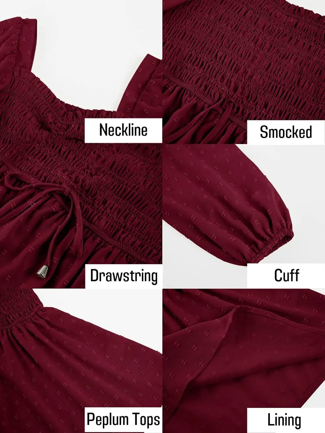 Imysty Womens V Neck Smocked Peplum Tops