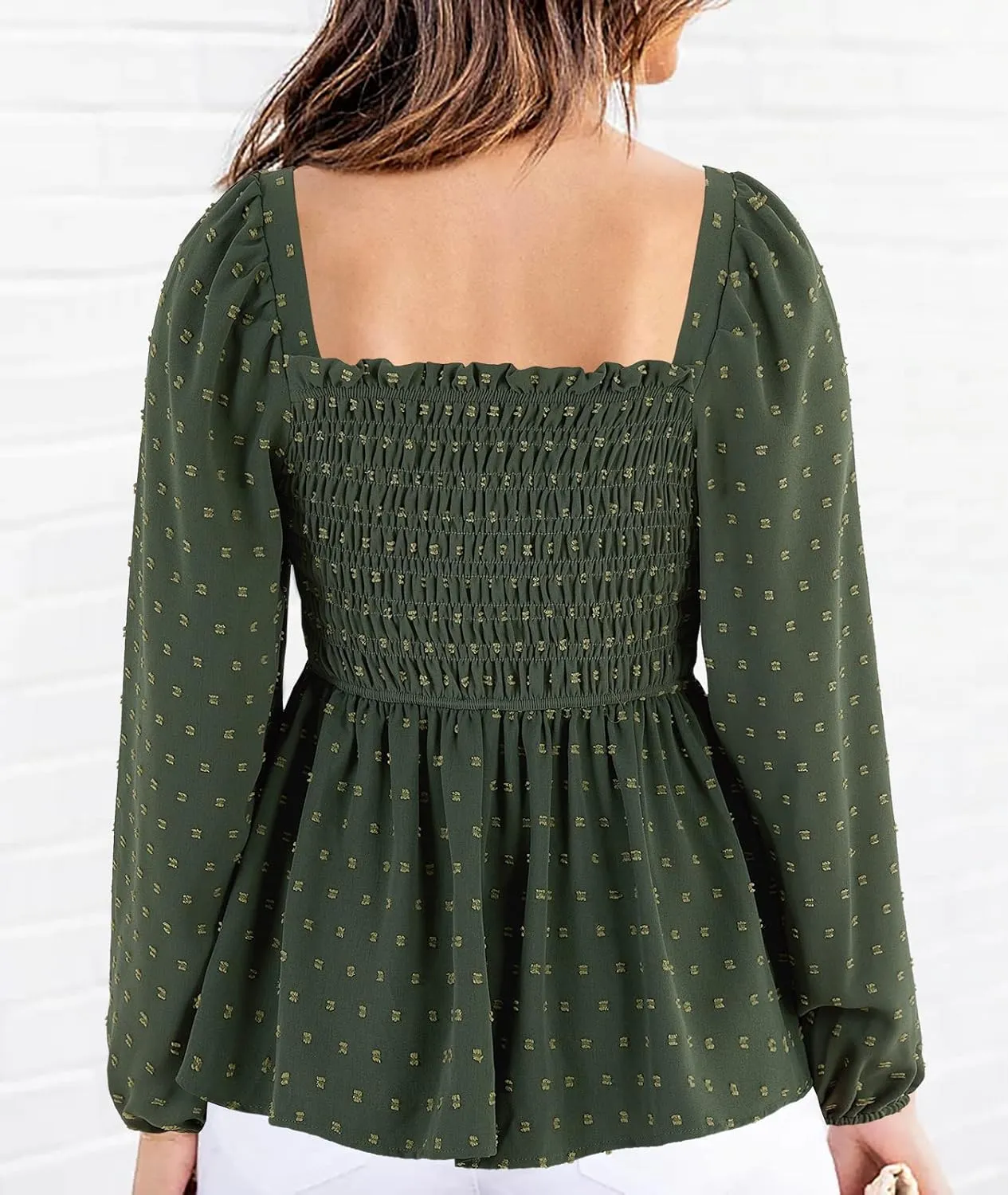 Imysty Womens V Neck Smocked Peplum Tops