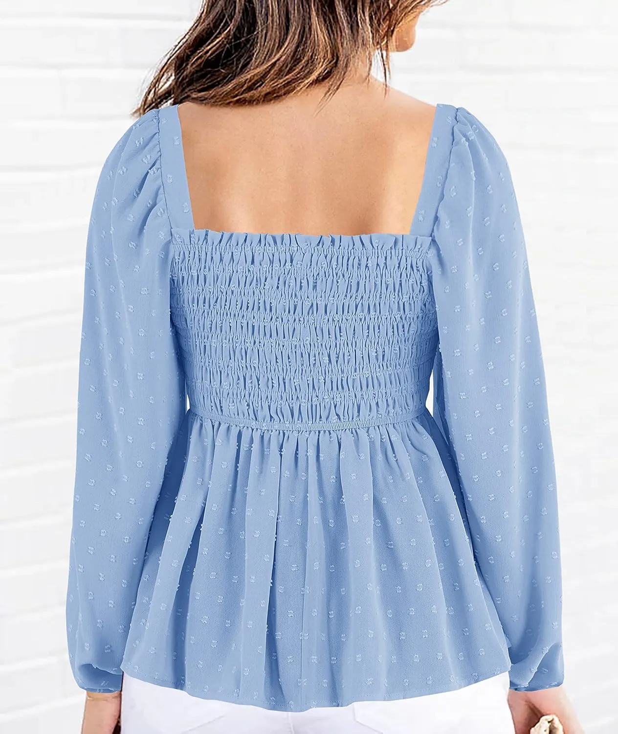 Imysty Womens V Neck Smocked Peplum Tops