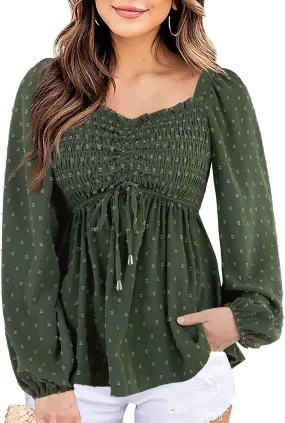 Imysty Womens V Neck Smocked Peplum Tops