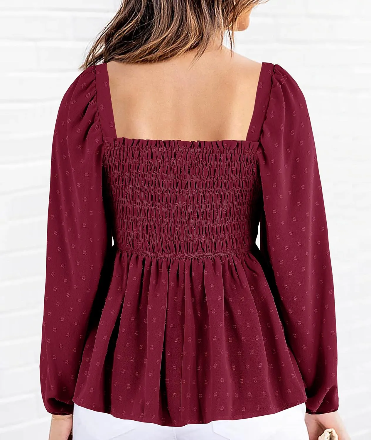 Imysty Womens V Neck Smocked Peplum Tops
