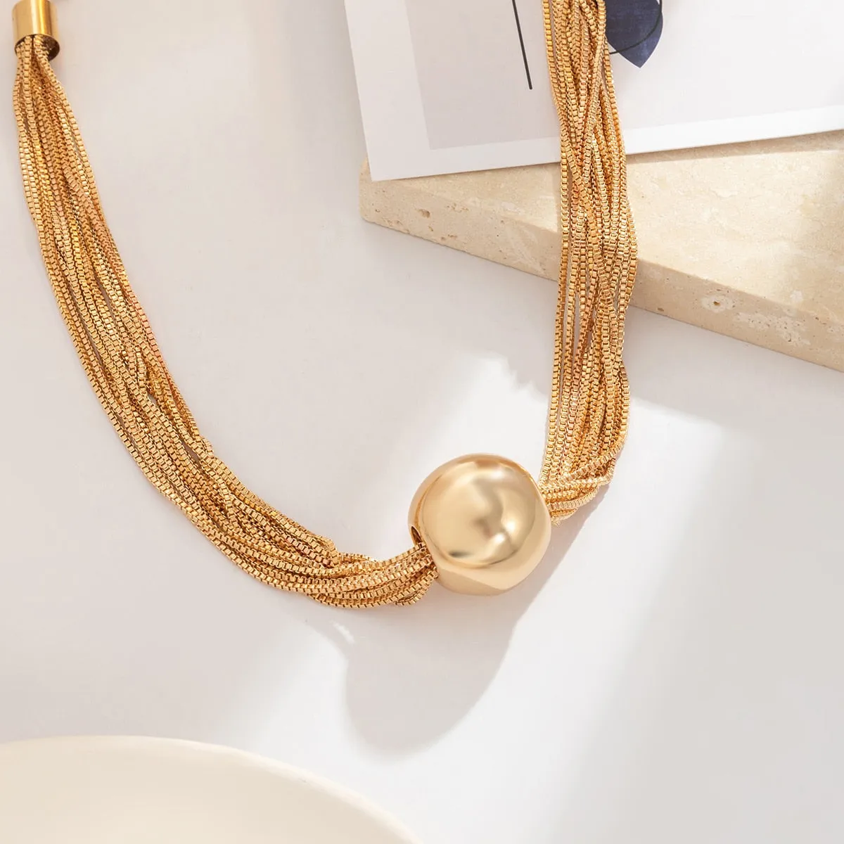 Ingrid Ball Pendant Choker Necklace - Gold or Silver