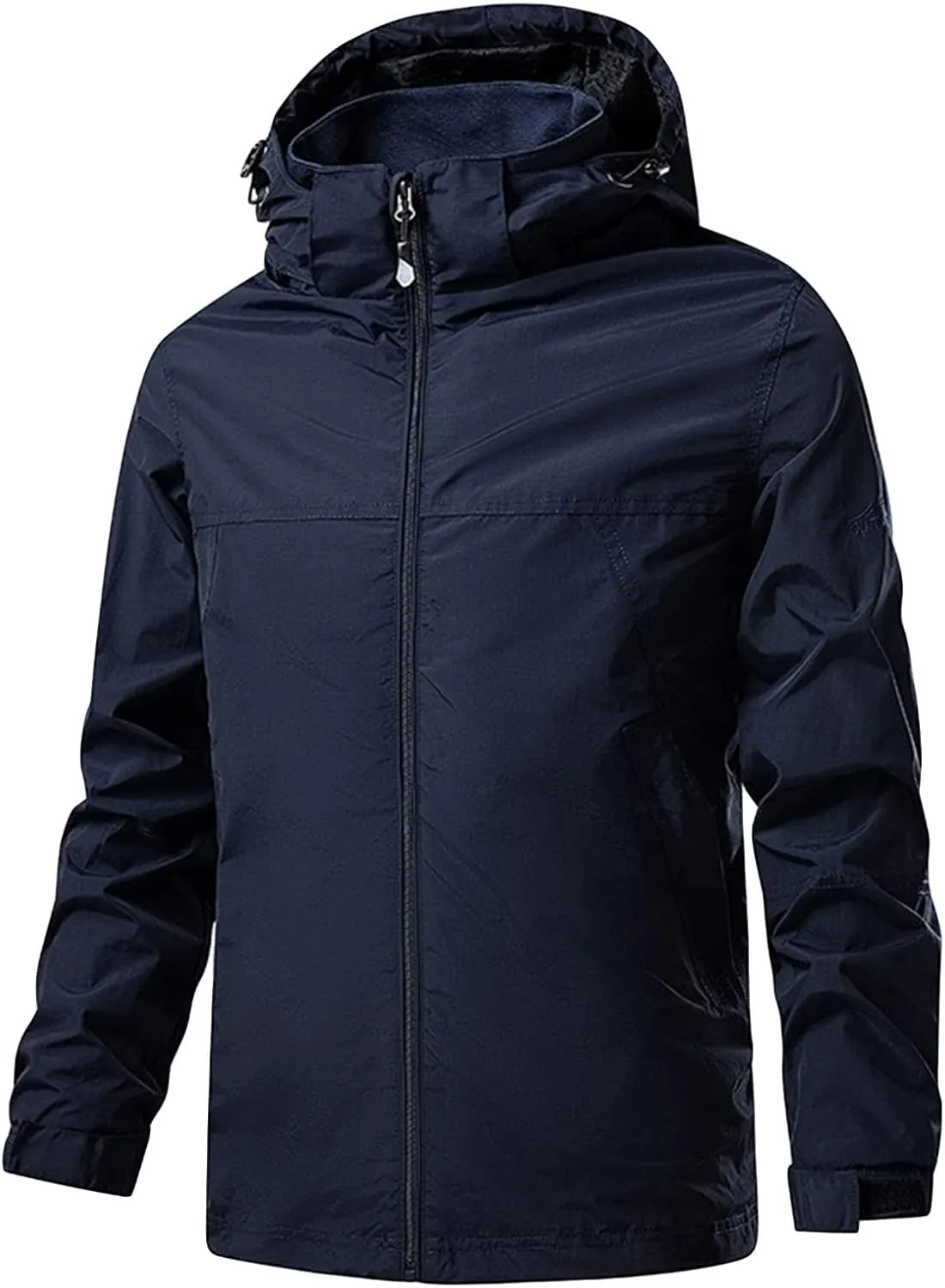 JEShifangjiusu Men's Classic Waterproof Breathable Rain Jacket Hooded Hiking Coat Casual Lightweight Windbreaker Outwear, Blue, 4X-Large