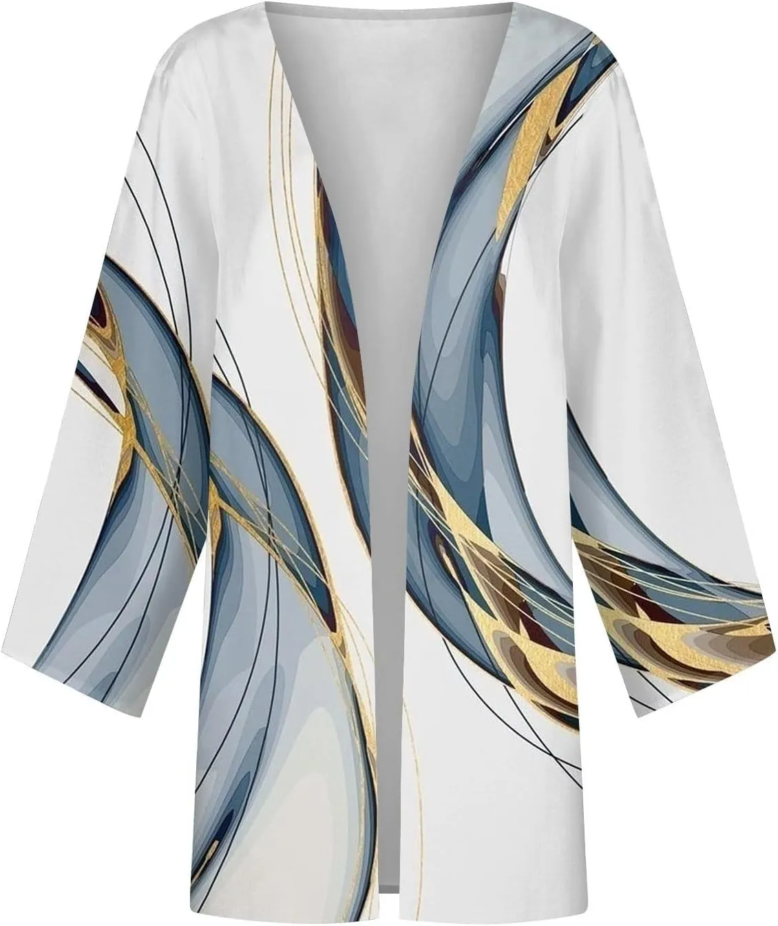 Kimonos for Women Long Sleeve Cardigan Retro Print Casual Duster Blouse Tops Plus Size Lightweight Shrugs Batwing Jacket