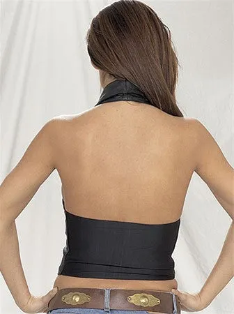 Ladies Leather Halter with Collar Zippered Front and Gathered Back