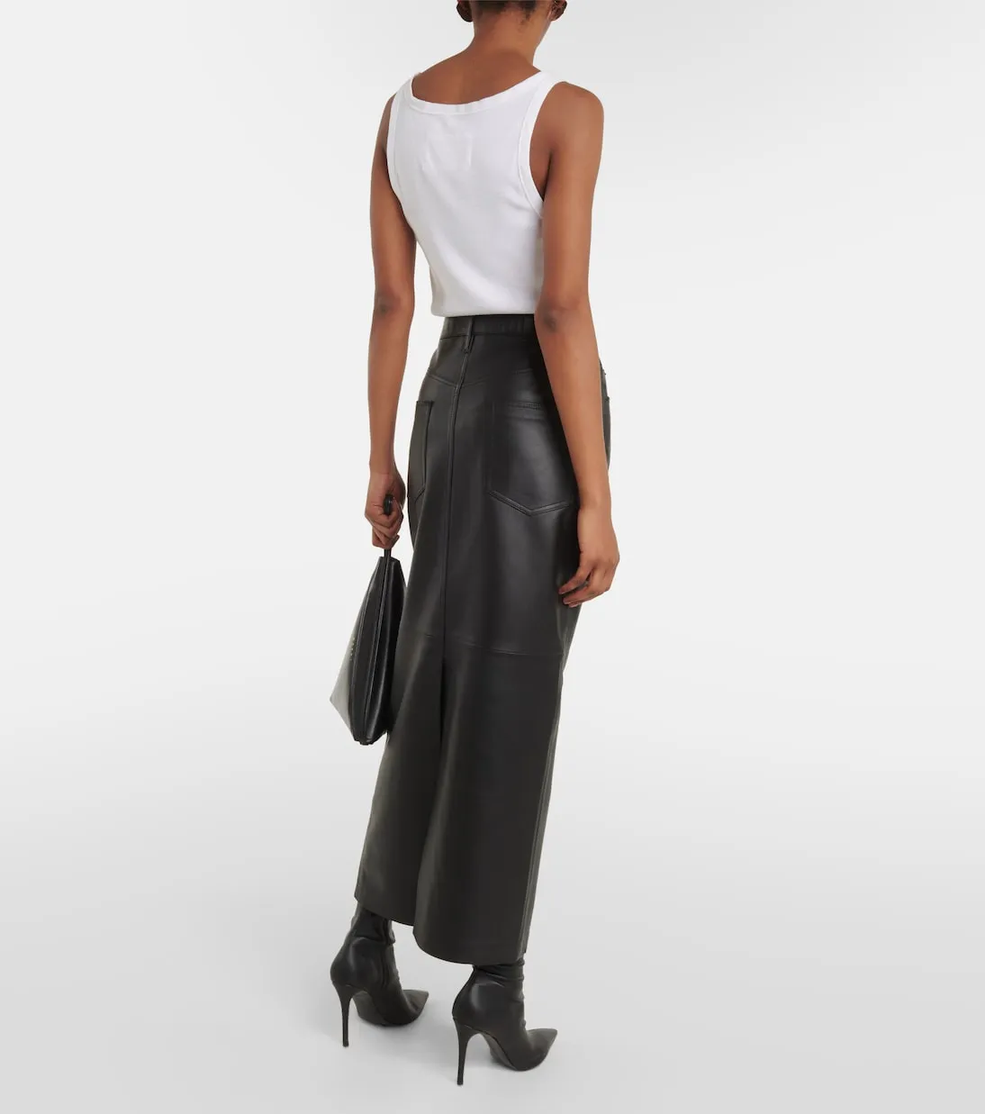 Leather maxi skirt with back slit Wardrobeyc, black