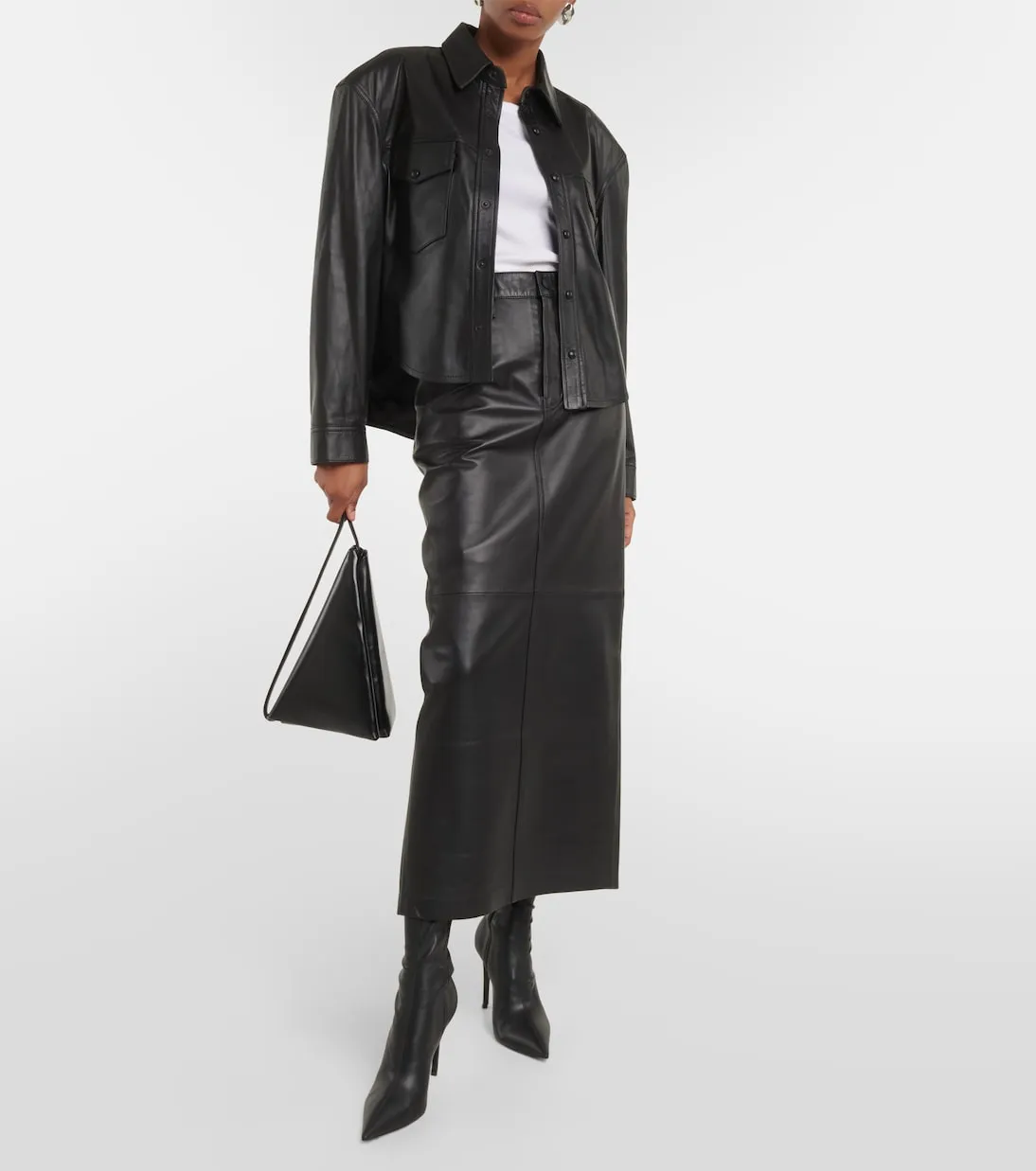 Leather maxi skirt with back slit Wardrobeyc, black
