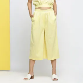 Light Yellow Yarn Dyed 100% Cotton Flared Culottes