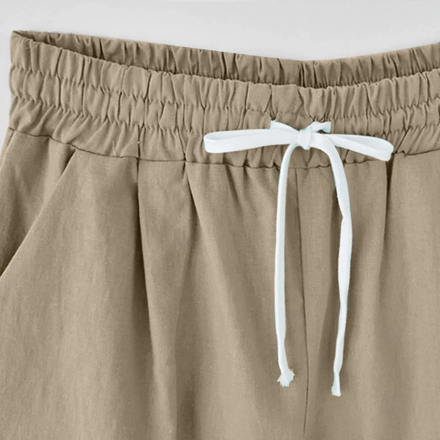 Linen Bermuda Shorts for Women Summer Dandelion Graphic Drawstring High Waisted Knee Length Shorts Casual Roll Up Hem Outfits
