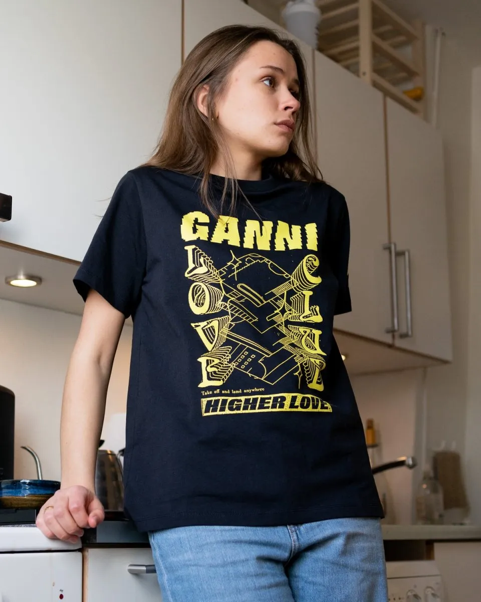 Love Print O-neck Relaxed T-shirt - Phantom