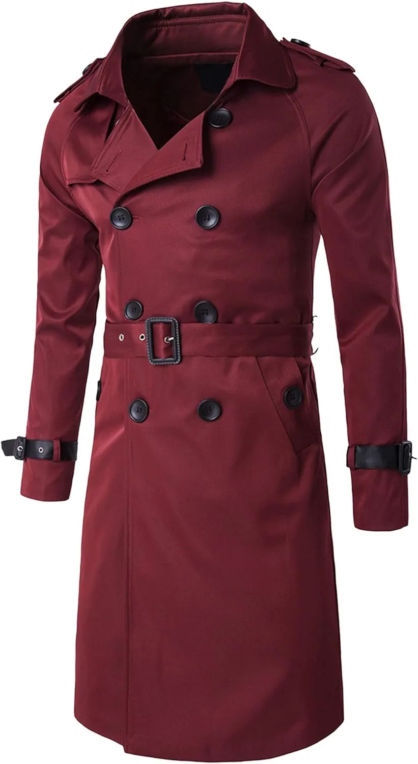 Maiyifu-GJ Men's Double Breasted Belted Trench Coats Casual Slim Fit Windbreaker Notch Lapel Long Jacket Overcoats