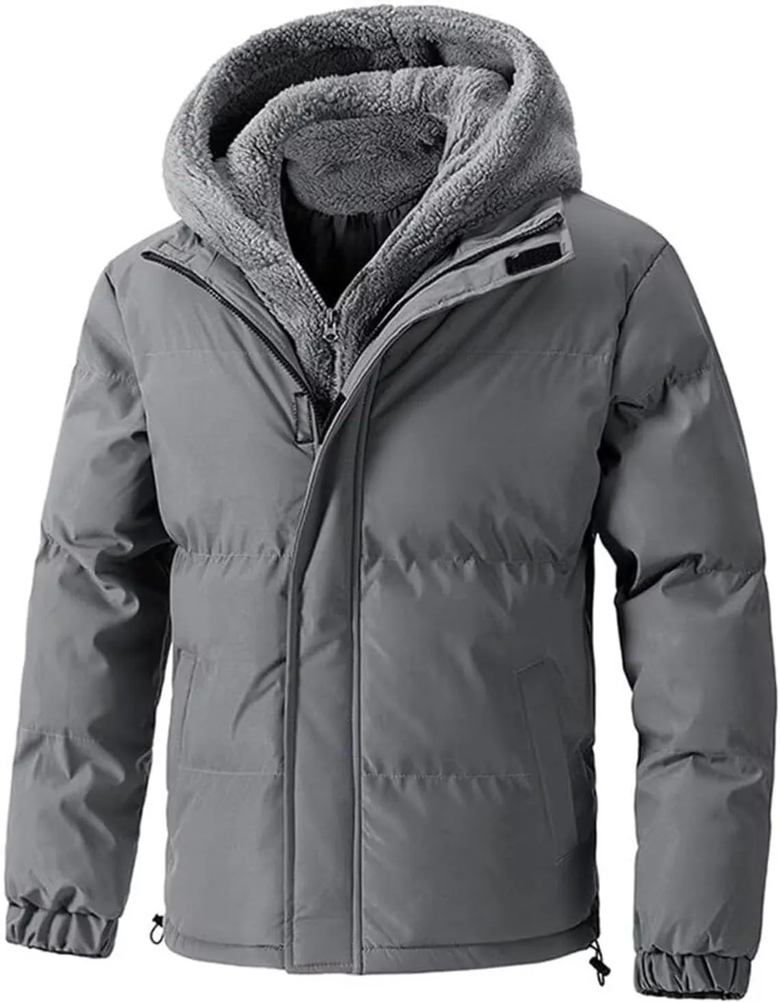 Mens Thermal Puffer Jacket Hooded Ski Puffer Jacket Waterproof Long Sleeve Coats Thicken Winter Warm Overcoats