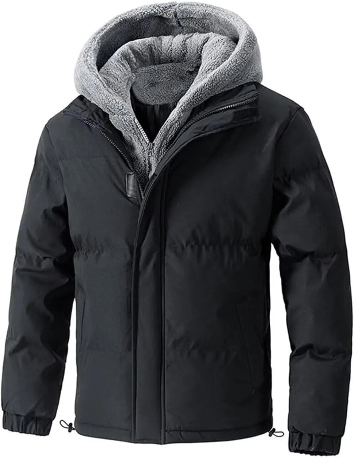 Mens Thermal Puffer Jacket Hooded Ski Puffer Jacket Waterproof Long Sleeve Coats Thicken Winter Warm Overcoats