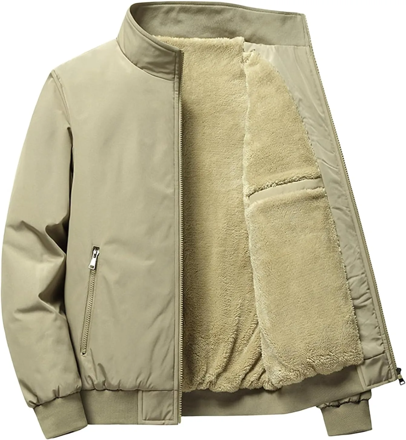 Men's Winter Jacket Fleece Sherpa Lined Warm Jacket Full Zip Up Thick Winter Coats Work Outwear Plus Size with Pocket