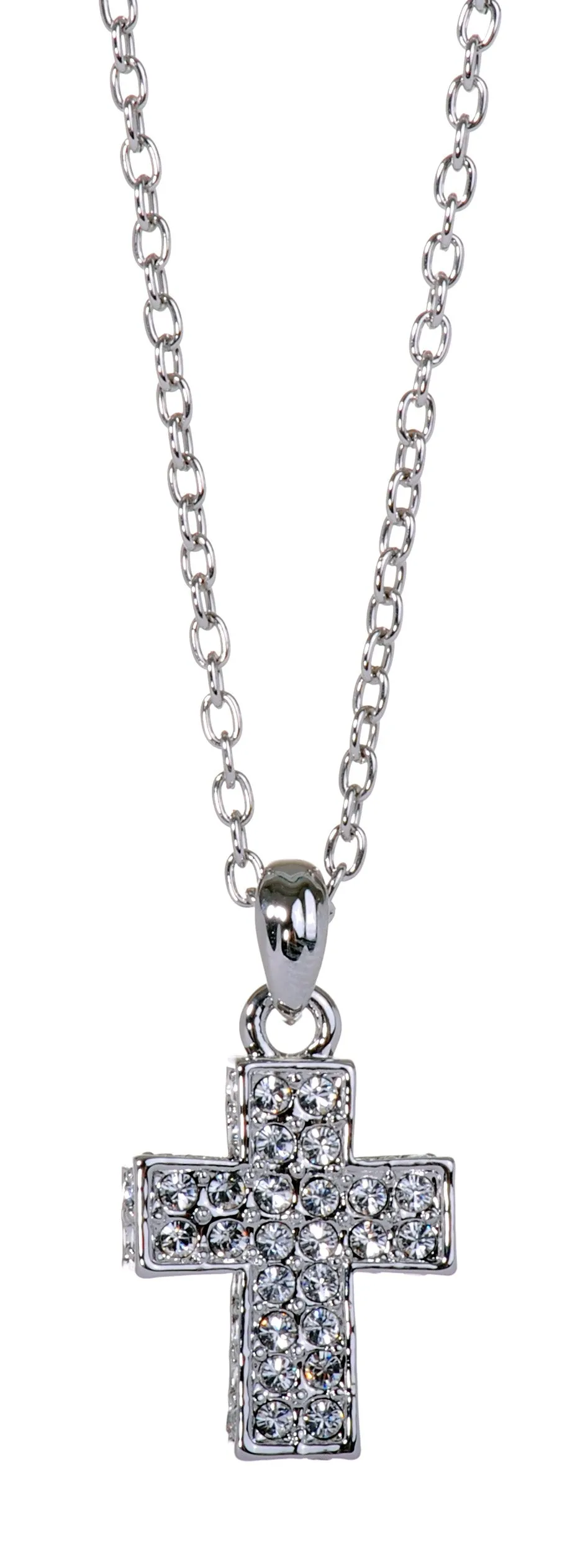 N7179 Rhodium Swarovski Pave Cross Pendant Necklace